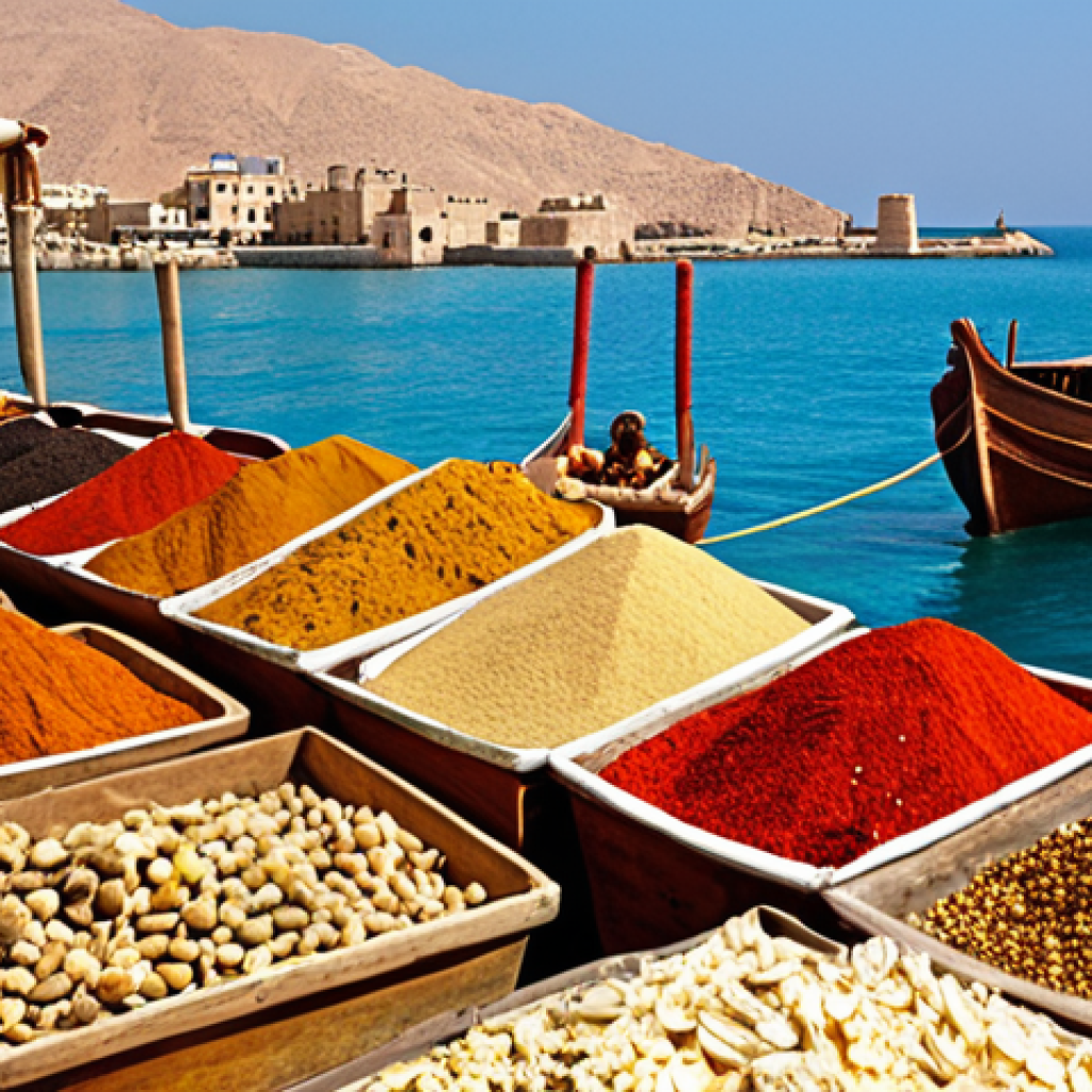 **Prompt 1: Aksumite Maritime Powerhouse**
    A vibrant, panoramic view of the ancient Aksumite port city of Adulis at its zenith. The Red Sea is bustling with large, robust Aksumite ships, some docked and being loaded, others sailing gracefully. The docks are teeming with merchants and traders from various cultures &ndash; Roman, Persian, Indian, and local Aksumites &ndash; engaged in lively commerce. Piles of exotic goods such as shimmering gold, large ivory tusks, fragrant frankincense, and colorful spices are visible. The scene should emphasize the strategic control, immense wealth, and global interconnectedness of Aksum, with bright, historical lighting.