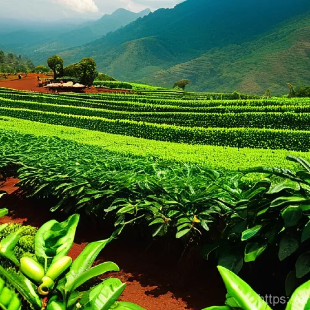 에티오피아 커피 시장 동향 - **Prompt:** A dynamic and vibrant scene capturing the essence of Ethiopia's record-breaking coffee e...