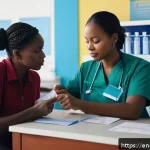 에티오피아 방문 시 필수 예방 접종 - A detailed travel clinic scene showing a healthcare professional administering a yellow fever vaccin...